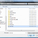 28 - Navegue até encontrar a imagem da instalação do windows ME e abra-a. Isso é equivalente a colocar o cd de instalação do windows ME no drive do hospedeiro D