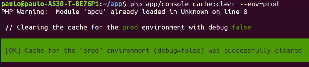 Clear cache symfony funcionando corretamente com apc